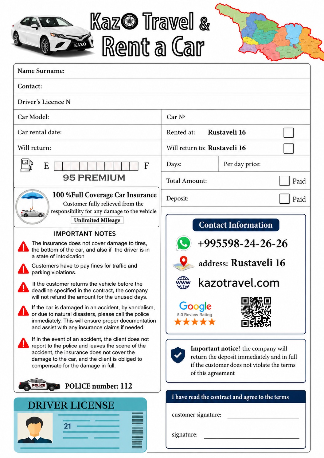 Kazo Travel rental contract preview
